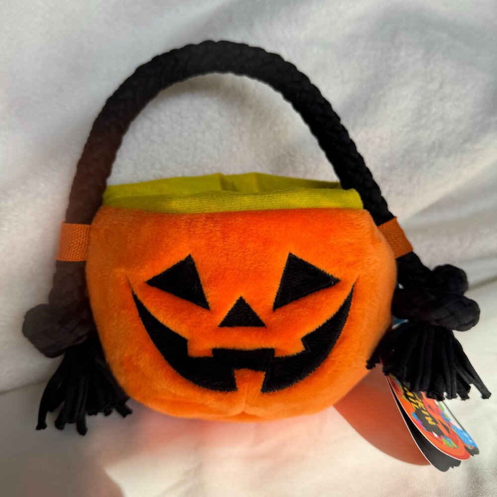 NWT Bark Box Dog Toy PUPKIN PAIL, Pumpkin Trick or Treat Bag, Orange, Size S-L